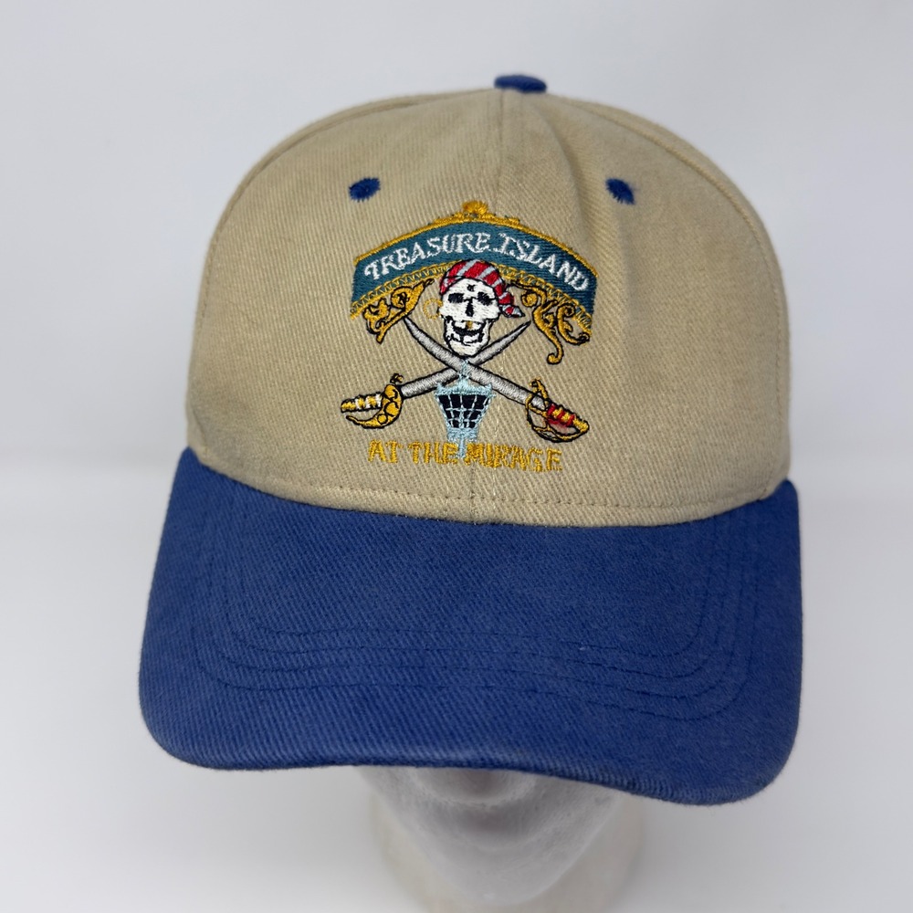 Vintage‎ Treasure Island at The Mirage Las Vegas Pirate Skull Snapback Hat Khaki